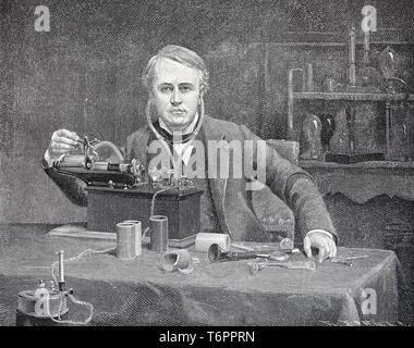 Thomas Alva Edison, 1847-1931, inventore americano, 1890, storico illustrazione, Inghilterra Foto Stock