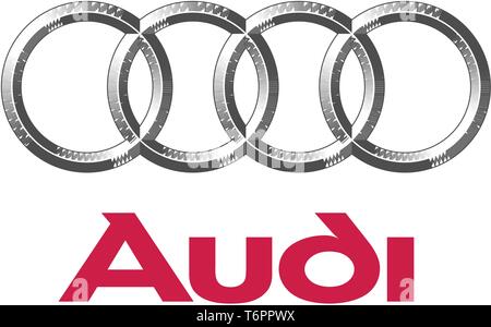Audi logo con scritte, corporate identity, opzionale, sfondo bianco, Germania Foto Stock