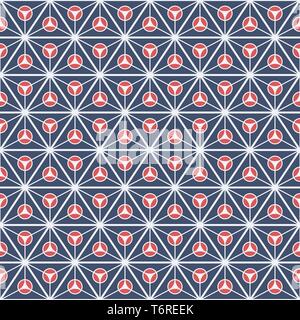 Abstract pattern senza giunture di triangoli diviso in tre parti uguali con un cerchi all'interno. Ripetizione piastrelle geometriche. Moderna ed elegante struttura. Illustrazione Vettoriale