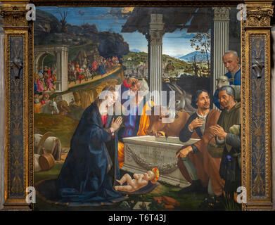 Adorazione dei Pastori, Domenico Ghirlandaio, 1483-1485, Capella Sassetti, Cappella Sassetti, Chiesa di Santa Trinita, Chiesa di Santa Trinita, F. Foto Stock