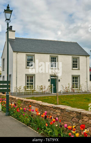 TORNAGRAIN INVERNESS Scozia frazione pianificata o villaggio Nuova casa con parete di stalattite e tulipani in primavera Foto Stock