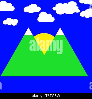 Semplice design piatto inverno paesaggio innevato con montagne. eps 10. Illustrazione Vettoriale