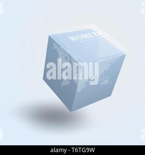 Mappa del mondo sul cubo 3D, trasparente blu globo di cubi. Illustrazione Vettoriale modello per l'istruzione, scienza, concetti commerciali e presentazioni sul web. Illustrazione Vettoriale