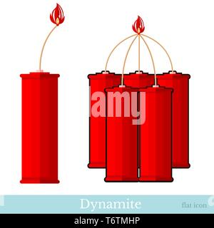 Icona piatta dyinamite bundle e bastoni di dinamite isolato bianco ob Illustrazione Vettoriale