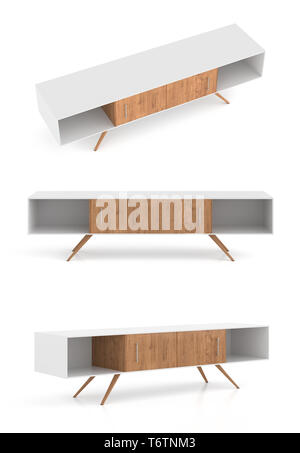 Set di cabinet TV isolato su bianco Foto Stock