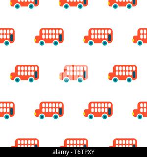 Double Decker bus rosso kid seamless disegno vettoriale. Illustrazione Vettoriale