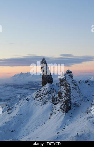 Il vecchio uomo di Storr in inverno, Isola di Skye Foto Stock