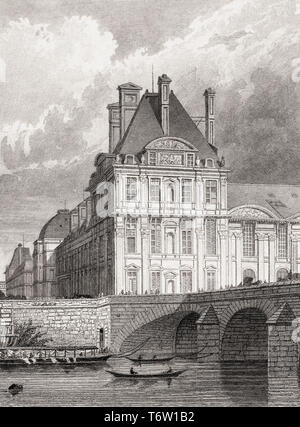 Il Pavillon de Flore, vicino al Pont Royal, Paris, antichi di acciaio inciso stampa, 1831 Foto Stock