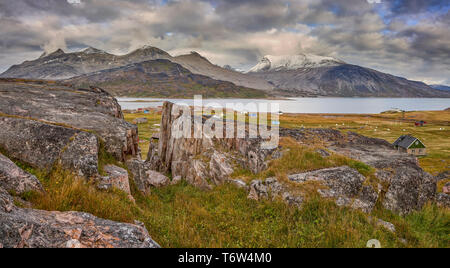 Igaliku antiche rovine dei norvegesi a Gardar, Groenlandia meridionale Foto Stock