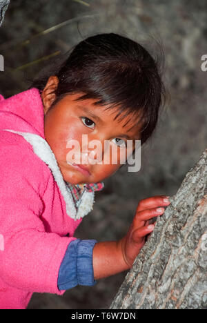 Ritratto di Tarahumara Indian kid nel Canyon di rame. Marzo 03, 2010 - Rame Canyon - Sierra Madre, Stato di Chihuahua, Messico, Sud America Foto Stock