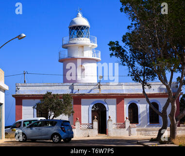 Il Faro sulla cima della scogliera a Cap Sant Antoni si affaccia Javea sulla Costa Blanca, Spagna Foto Stock