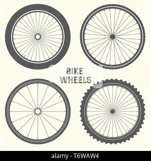 La ruota di bicicletta simbolo illustrazione vettoriale. Bike Gomma pneumatico di montagna, la valvola. Ciclo di fitness, mtb, mountainbike. Illustrazione Vettoriale
