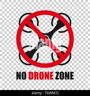 Nessuna zona di drone segno icona in stile trasparente. Divieto Quadrocopter illustrazione vettoriale su sfondo isolato. Elicottero vietato volo concep business Illustrazione Vettoriale