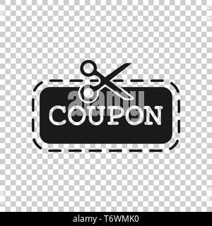 Coupon di sconto icona in stile trasparente. Forbici con prezzo di etichetta illustrazione vettoriale su sfondo isolato. Vendita adesivo concetto di business. Illustrazione Vettoriale