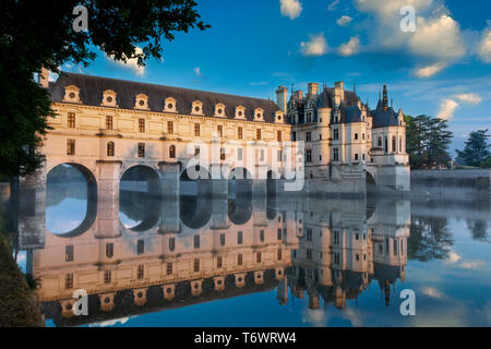 Prime luci del mattino sul Chateau Chenonceau, Indre-et-Loire, centro, Francia Foto Stock