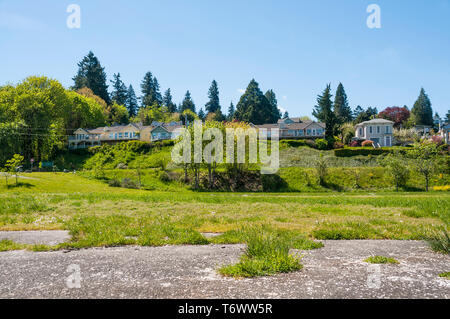 Case sulla collina di West Bay Park in Olympia, Washington. Foto Stock