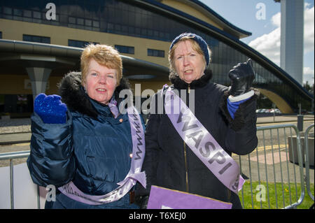 Aberdeen, Regno Unito. Il 3 maggio, 2019. Donne WASPI protestando al di fuori della AECC al Partito conservatore scozzese conferenza presso la Aberdeen Exhibition Conference Center di Aberdeen. Credito: Colin Fisher/Alamy Live News Foto Stock