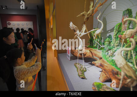 Changsha, provincia cinese di Hunan. Il 3 maggio, 2019. Turisti visitano Changsha Patrimonio Culturale Immateriale Exhibition Hall di Changsha, capitale della centrale provincia cinese di Hunan, 3 maggio 2019. Credito: Chen Zeguo/Xinhua/Alamy Live News Foto Stock