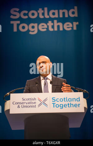 Aberdeen, Regno Unito. Il 3 maggio, 2019. Home Secretary, Sajid Javid offre un discorso indirizzo alla conferenza. Credito: Colin Fisher/Alamy Live News Foto Stock