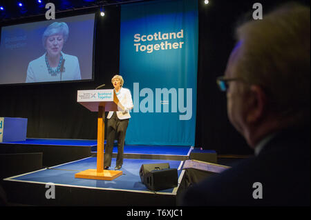 Aberdeen, Regno Unito. Il 3 maggio, 2019. Il primo ministro, Theresa Maggio offre il suo discorso l'indirizzo per conferenza. Credito: Colin Fisher/Alamy Live News Foto Stock