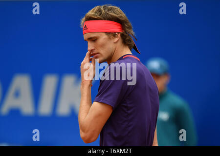 Monaco di Baviera, Germania. 03 Maggio, 2019. Alexander ZVEREV (GER) scettici, gesto, azione, immagine singola, taglio unico movente, mezza figura, mezza figura. Tennis BMW Open 2019 su 03.05.2019 a Monaco di Baviera. | Utilizzo di credito in tutto il mondo: dpa/Alamy Live News Foto Stock