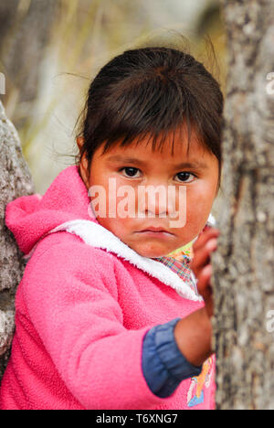 Ritratto di Tarahumara Indian kid nel Canyon di rame. Marzo 03, 2010 - Rame Canyon - Sierra Madre, Stato di Chihuahua, Messico, Sud America Foto Stock