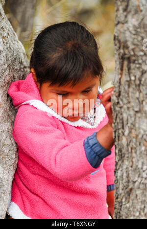 Ritratto di Tarahumara Indian kid nel Canyon di rame. Marzo 03, 2010 - Rame Canyon - Sierra Madre, Stato di Chihuahua, Messico, Sud America Foto Stock