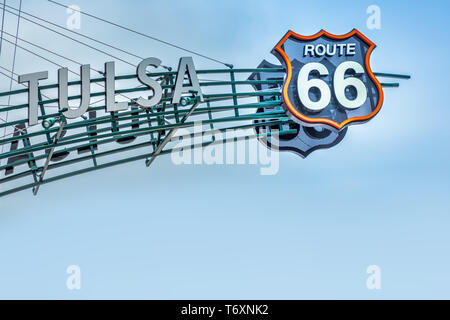 Route 66 segno, Tulsa Oklahoma Foto Stock