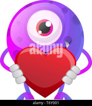 Purple Monster azienda cuore illustrazione vettore su sfondo bianco Illustrazione Vettoriale