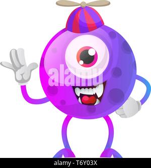 Sorridendo e agitando un occhio monster illustrazione vettore su sfondo bianco Illustrazione Vettoriale