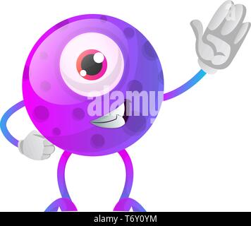 Uno eyed purple monster sventolando illustrazione vettore su sfondo bianco Illustrazione Vettoriale