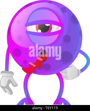 Malati Purple Monster con la lingua di fuori illustrazione vettore su sfondo bianco Illustrazione Vettoriale