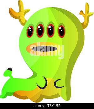 Verde quattro eyed monster illustrazione vettore su sfondo bianco Illustrazione Vettoriale