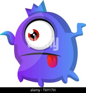 Uno eyed Purple Monster con la lingua di fuori illustrazione vettore su sfondo bianco Illustrazione Vettoriale