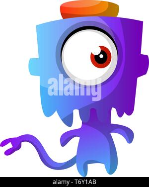 Blue Monster con un cappello illustrazione vettore su sfondo bianco Illustrazione Vettoriale