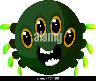 Mostro verde con quattro occhi illustrazione vettore su sfondo bianco Illustrazione Vettoriale