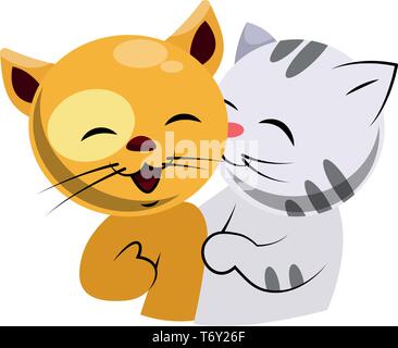 Giallo e bianco gatto in amore illustrazione vettore su sfondo bianco Illustrazione Vettoriale