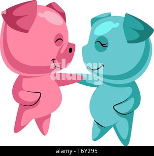 Paio di suini carini in amore illustrazione vettore su sfondo bianco Illustrazione Vettoriale
