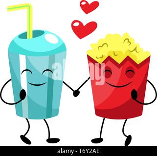 Popcorn e soda in amore illustrazione vettore su sfondo bianco Illustrazione Vettoriale