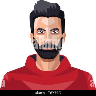 Ragazzo con un pieno in barba alla maglietta rossa illustrazione vettore su sfondo bianco Illustrazione Vettoriale