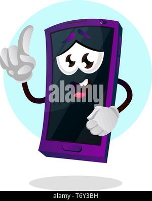 Gli Emoji mobile con la sua mano illustrazione vettore su sfondo bianco Illustrazione Vettoriale