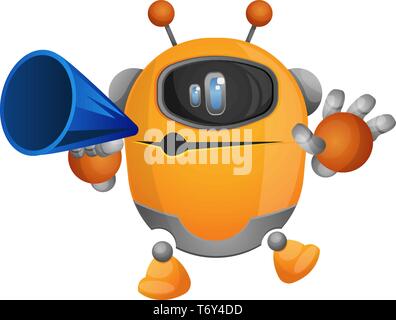 Cartoon robot parlando a un megafono illustrazione vettore su sfondo bianco Illustrazione Vettoriale