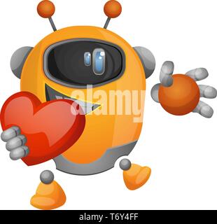 Robot Cartoon tenendo un cuore illustrazione vettore su sfondo bianco Illustrazione Vettoriale