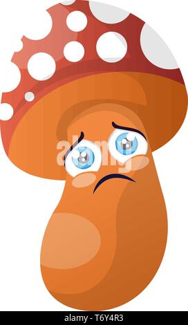 Triste fungo fumetto illustrazione vettore su sfondo bianco Illustrazione Vettoriale