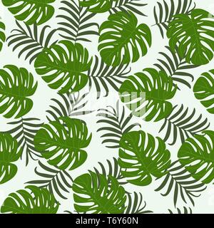 Vector seamless pattern con bella estate palme tropicali banana verde su uno sfondo bianco per la stampa e materiali tessili Illustrazione Vettoriale