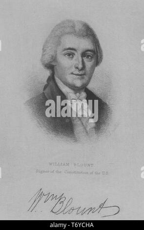 Incisi ritratto di William Blount, firmatario della Costituzione degli Stati Uniti, un americano di statista e terra speculatore da Rosefield, Windsor, Bertie County, North Carolina, 1845. Dalla Biblioteca Pubblica di New York. () Foto Stock
