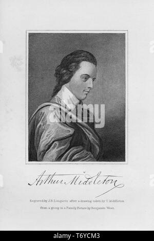 Incisi Ritratto di Arthur Middleton, firmatario degli Stati Uniti Dichiarazione di indipendenza, un uomo politico americano da Charleston, Carolina del Sud, 1849. Dalla Biblioteca Pubblica di New York. () Foto Stock