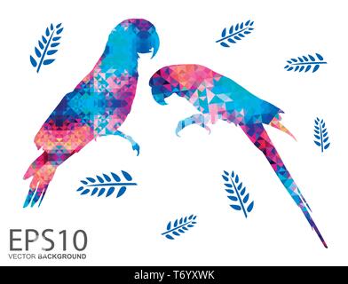 Colorato Macaw bird e foglia tropicale sfondo pattern. Illustrazione Vettoriale