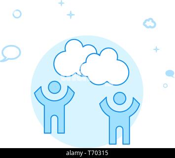 Due persone pensare insieme piatto icona Vettore. Il dialogo e la comunicazione illustrazione. Luminoso appartamento stile. Blue Design monocromatico. Corsa modificabile. Adj Illustrazione Vettoriale