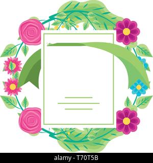 Corona di bellissimi fiori con tag illustrazione vettoriale design Illustrazione Vettoriale